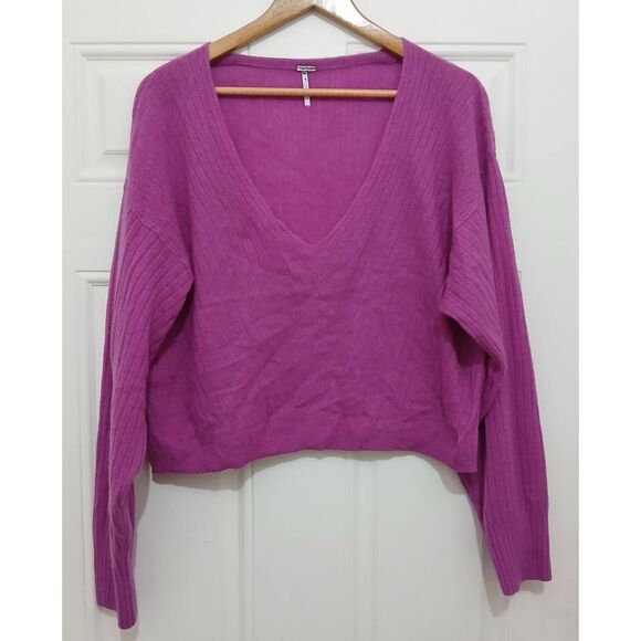 Free People womens large mauve pink 100% cashmere sweater lightweight slouchy - Picture 1 of 8
